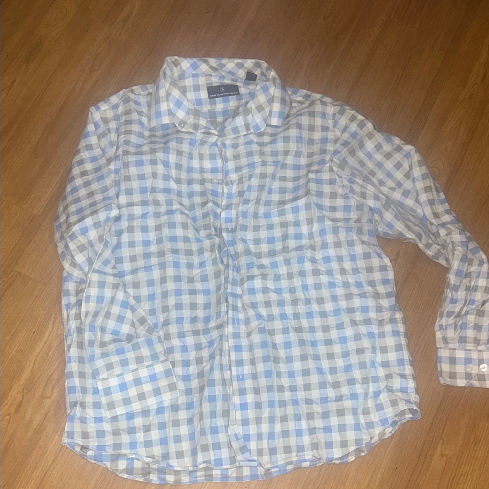 Hart Schaffner Marx Light Blue and White Plaid Shirt